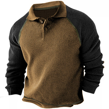 Men's Outdoor Color Block Waffle Tactical Polo Shirt